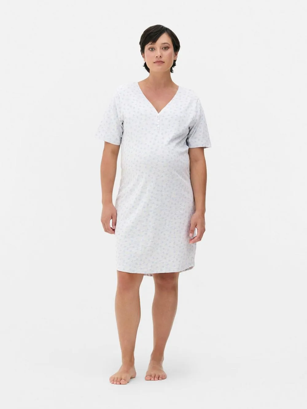 Jersey-Nachtkleid mit V-Ausschnitt
