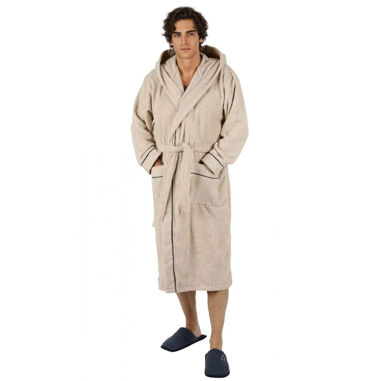 Bademantel lang, Herren, mit Kapuze Frottee Saunamantel