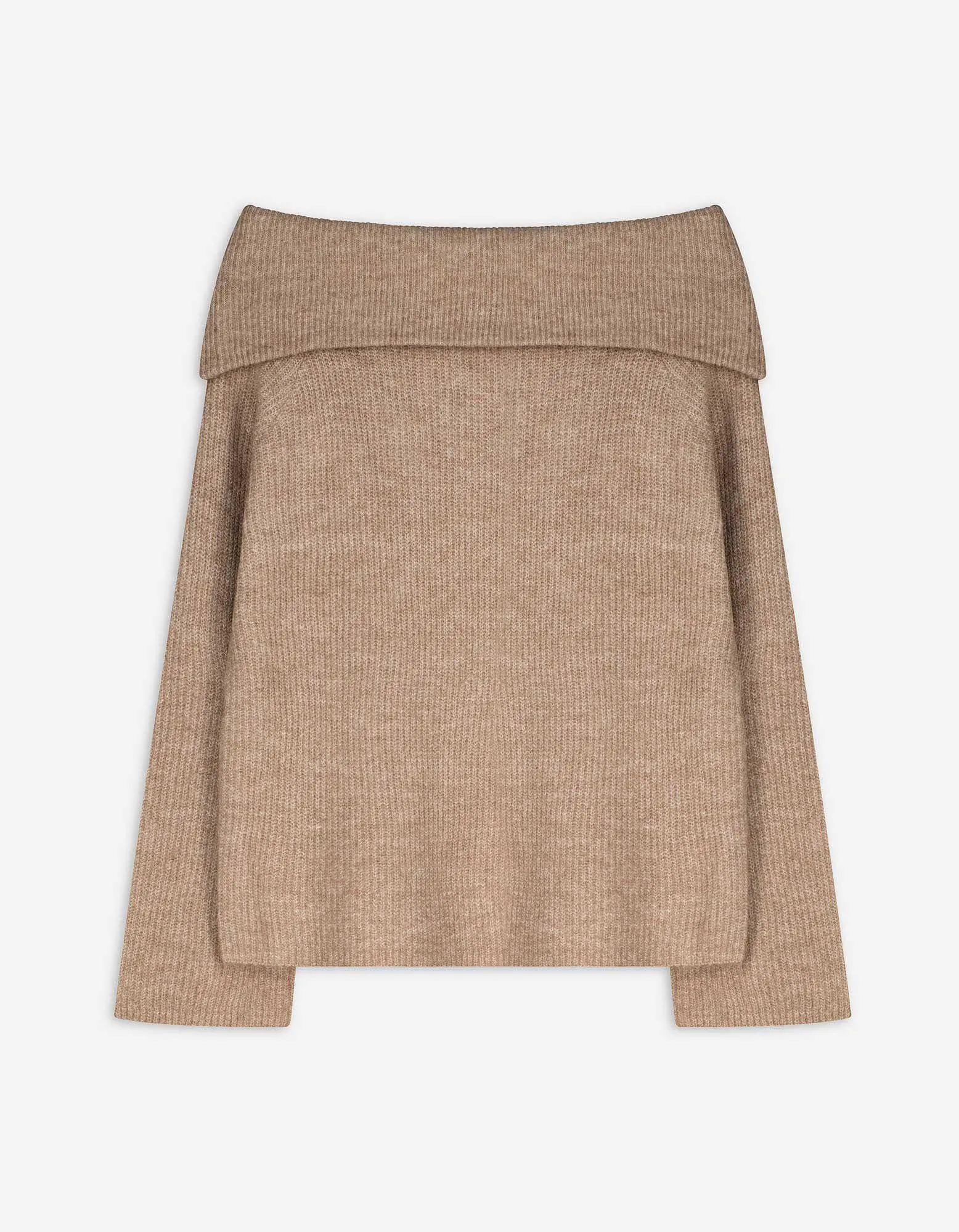 Strickpullover - Carmen-Ausschnitt - hellbraun