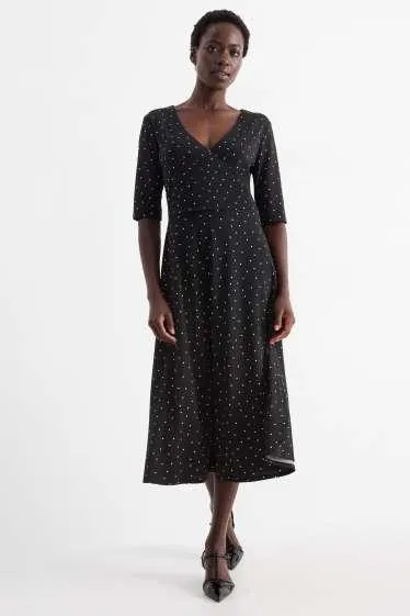 V-neck dress - straight fit - polka dot