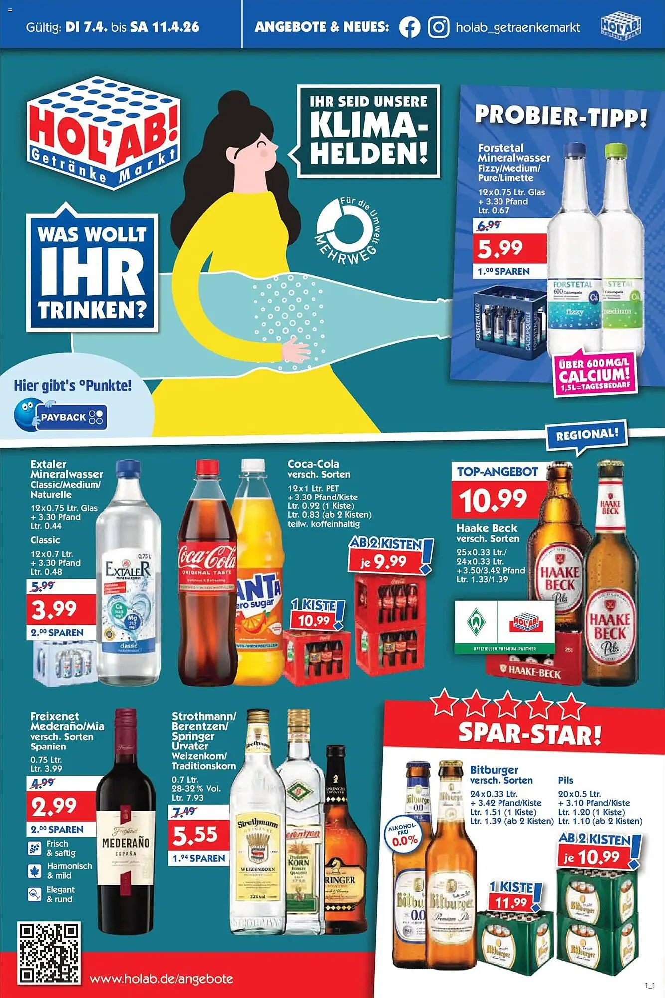 Hol'ab Getränkemarkt Prospekt von 7. April bis 11. April 2026 - Prospekt seite 1