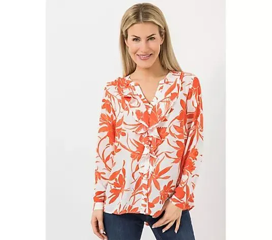 DINE 'N' DANCE Bluse, 1/1-Arm V-Ausschnitt Allover-Druck leger weit