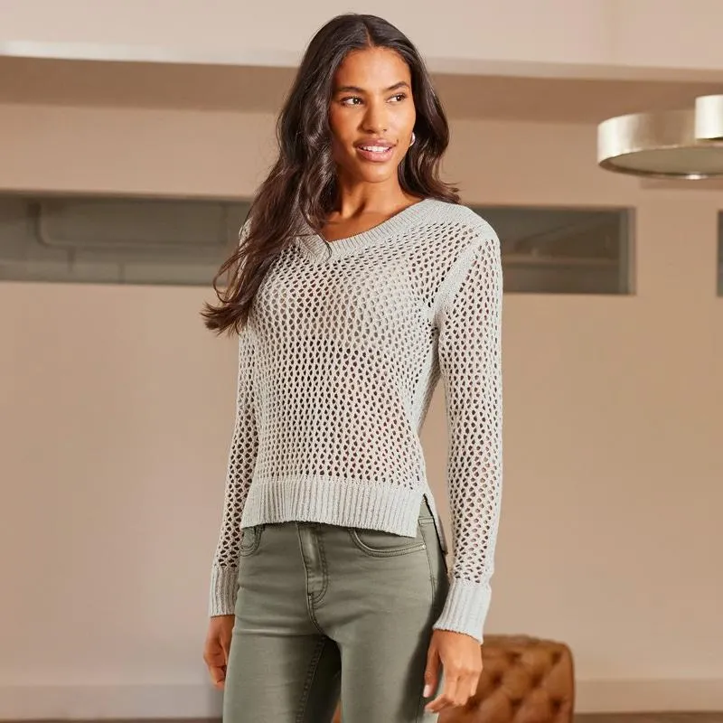 Damen-Ajour-Pullover mit Pailletten