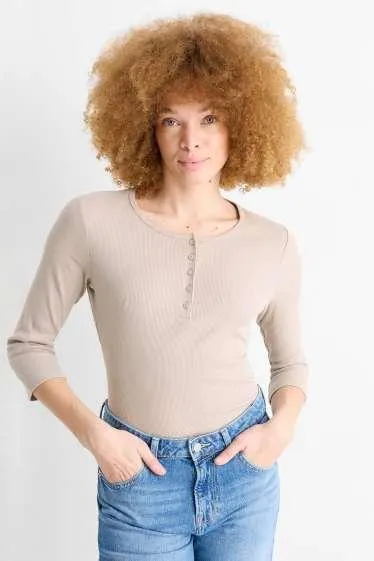 Henley T-shirt - slim fit - ribbed