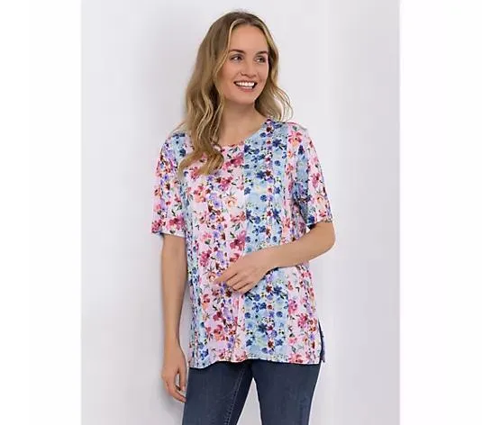 IN-PRINT Shirt, 1/2-Arm Rundhalsausschnitt Seitenschlitze Allover-Druck