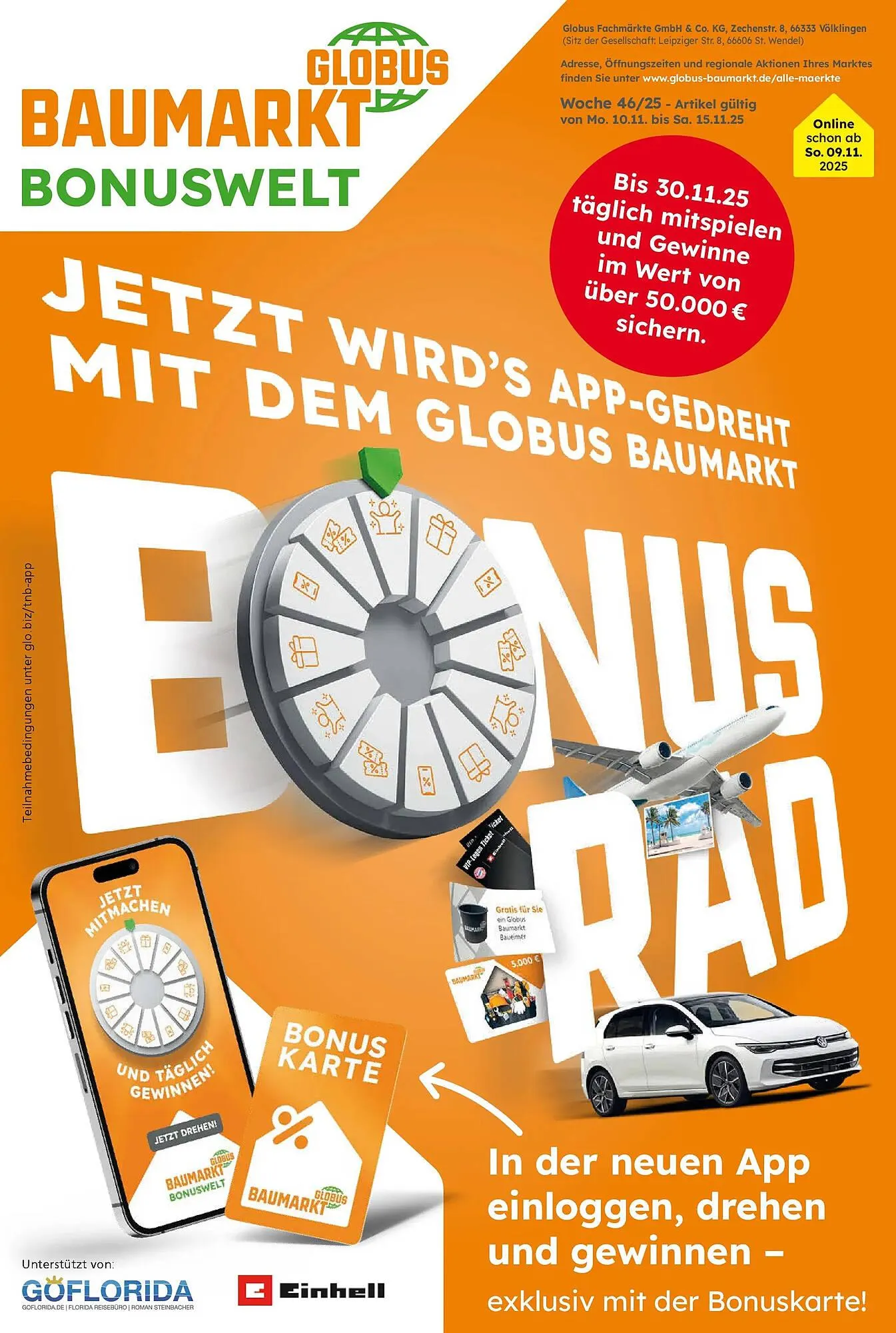 Globus Baumarkt Prospekt von 9. November bis 15. November 2025 - Prospekt seite 1