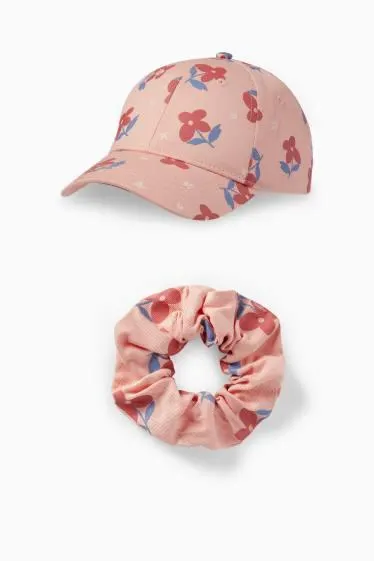 Floral - set - baseball cap and scrunchie - 2 piece