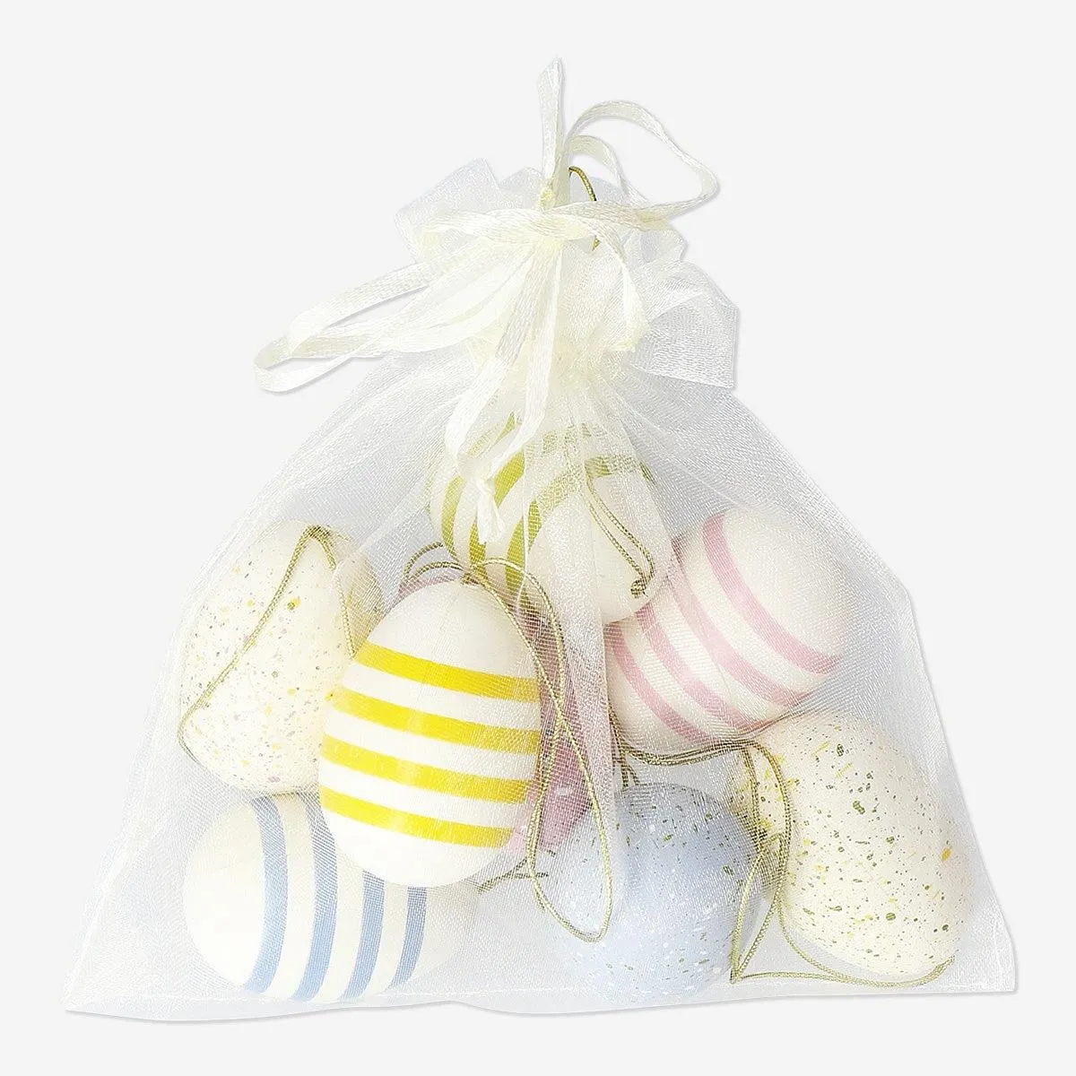 Easter egg ornaments with stripes and dots - 6 pcs