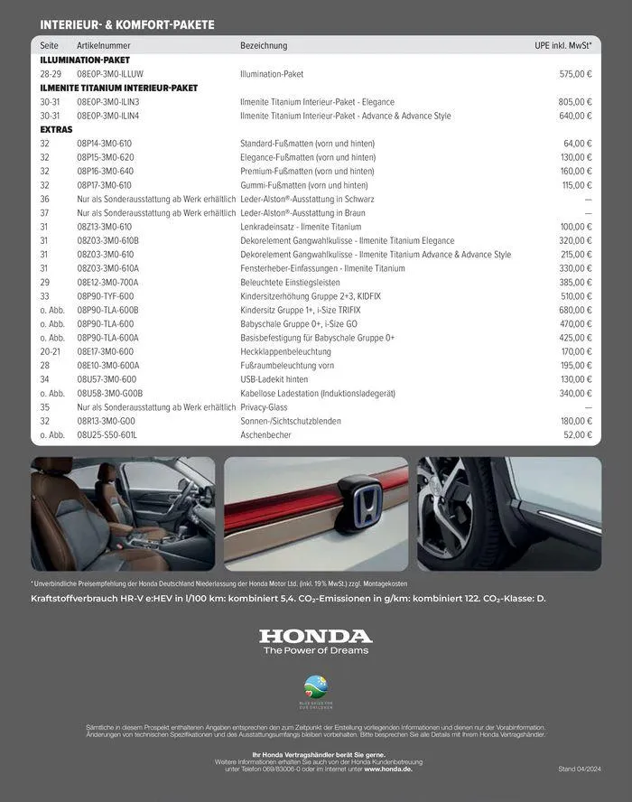Honda HR-V ZUBEHÖR-PREISLISTE von 9. April bis 9. April 2025 - Prospekt seite 4