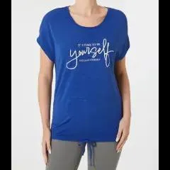 Blaues Longshirt Janina, Saum mit Tunnelzug