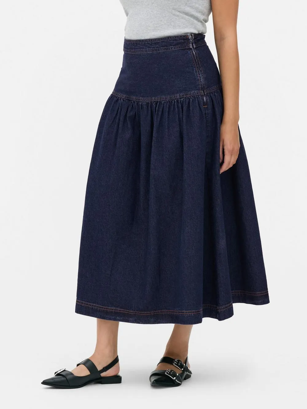 Gonna longuette in denim svasata