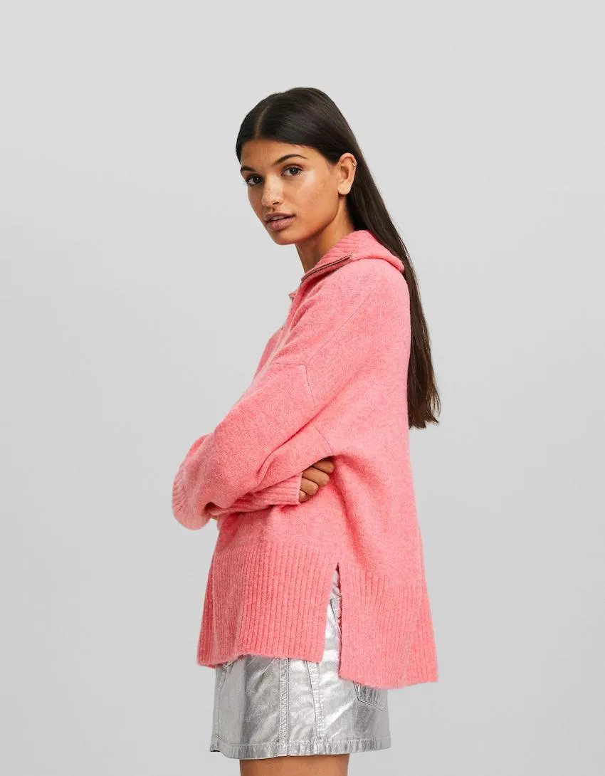 High neck sweater with zip