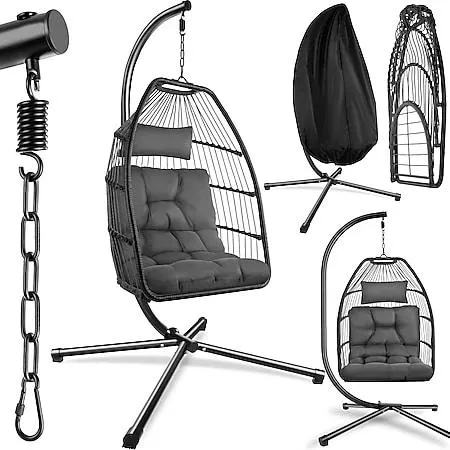 tectake® Hängesessel, mit extra dickem Sitz- und Kopfkissen, Belastbarkeit 160 kg, inklusive Schutzhülle, 98 x 107 x 202 cm