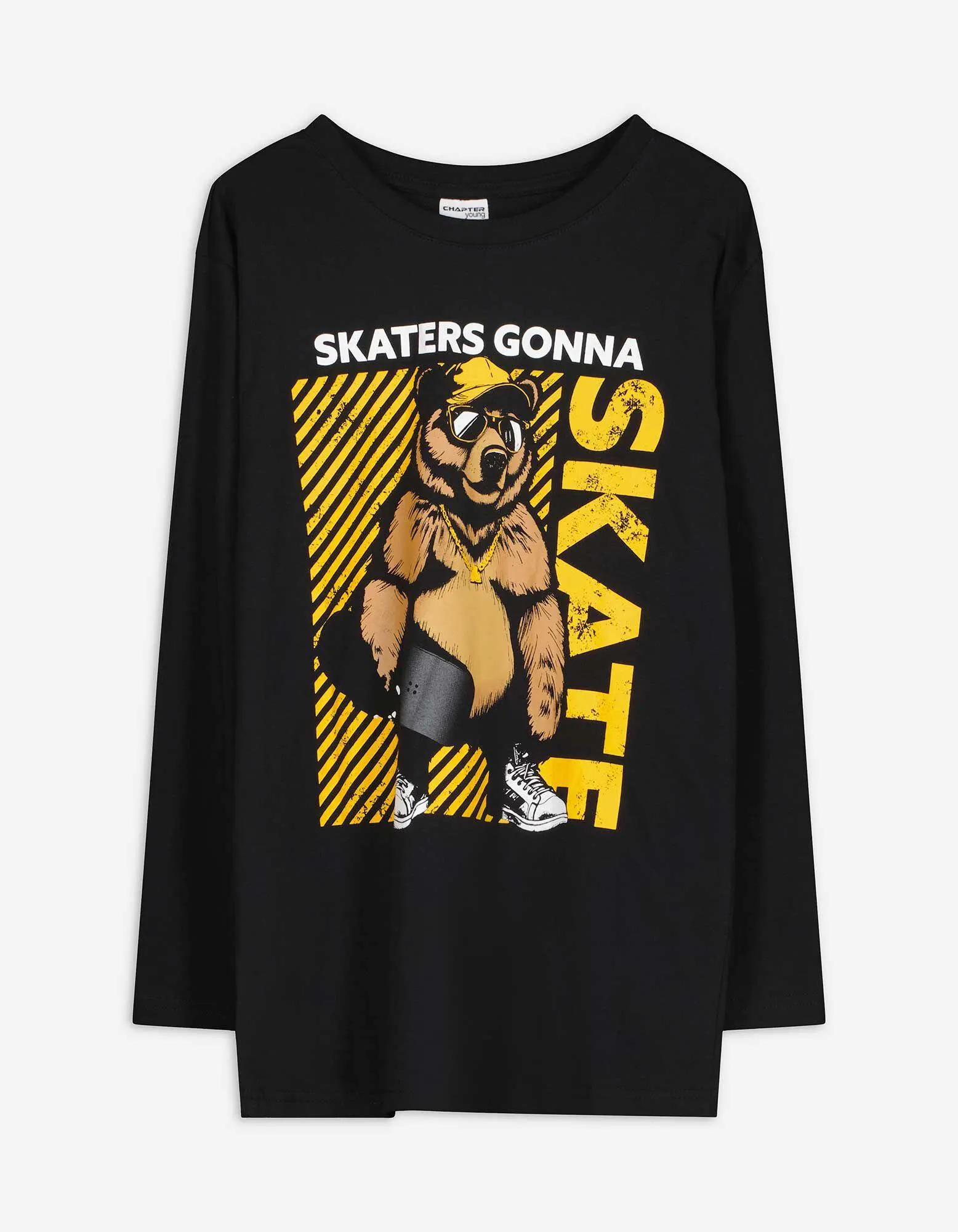 Langarmshirt - Frontprint - schwarz