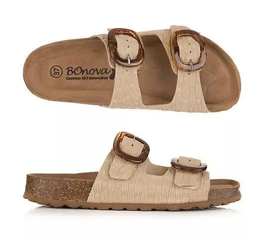 BONOVA Damen-Pantolette echt Leder 2 verstl. Riemen Super-Soft-Fußbett