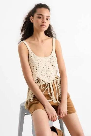Crocheted top with fringing