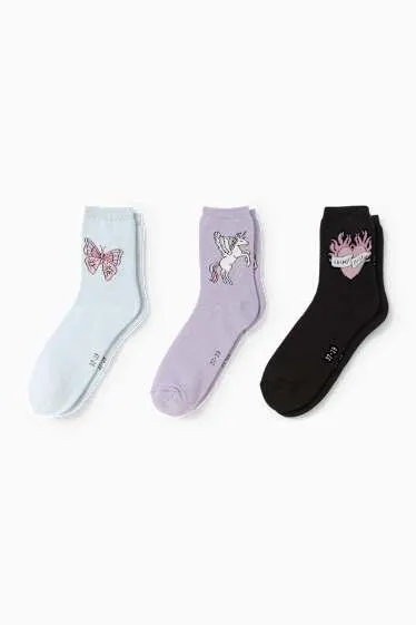 Multipack of 3 - unicorn, butterfly, heart - warm socks