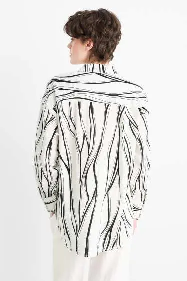 Blouse - linen blend - patterned