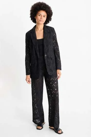 Lace trousers - high-rise waist - wide leg