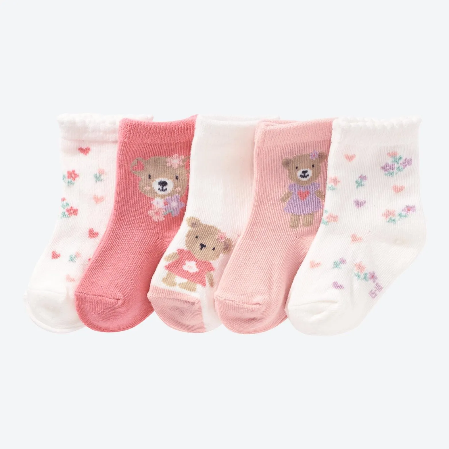 Baby-Mädchen-Socken mit Bärchenmuster, 5er-Pack