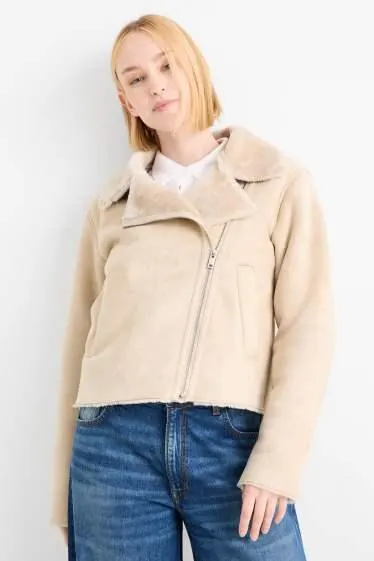 Faux shearling jacket - faux suede