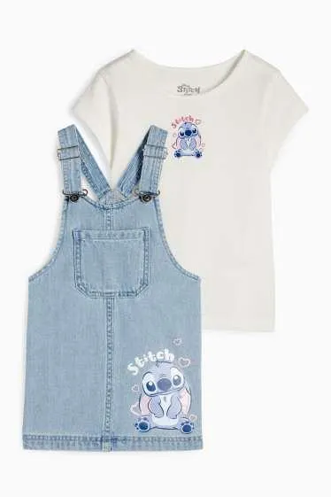 Lilo & Stitch - set - short sleeve T-shirt and denim pinafore dress