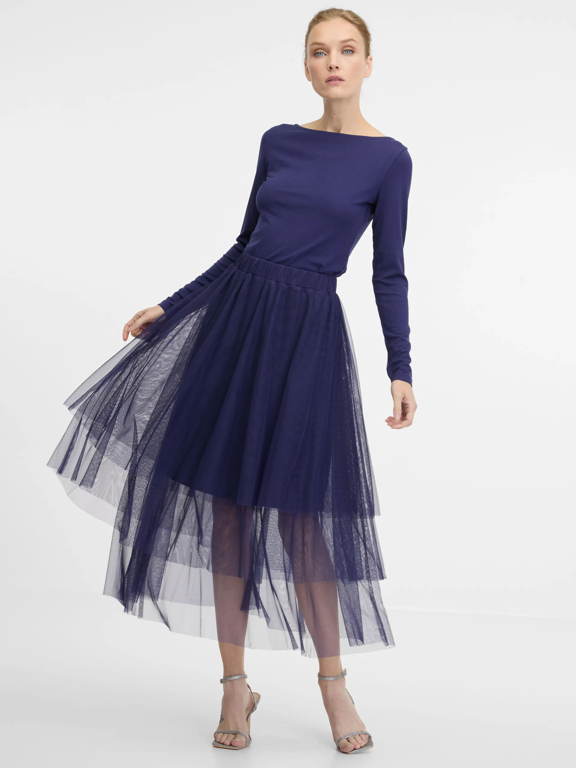 Dunkelblauer Damen-Midirock ORSAY