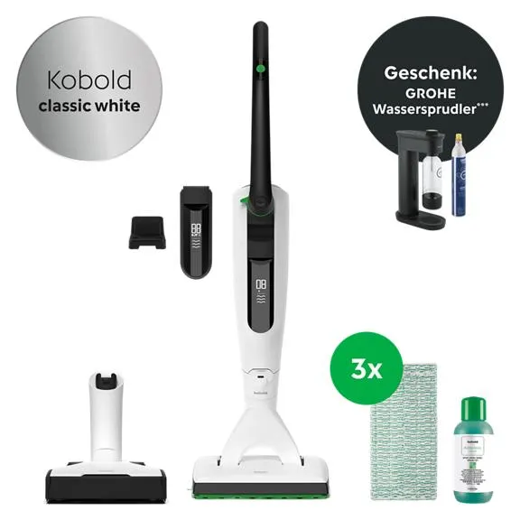 VK7 Akku-Staubsauger & Saugwischer White (U) (inkl. GROHE Wassersprudler)