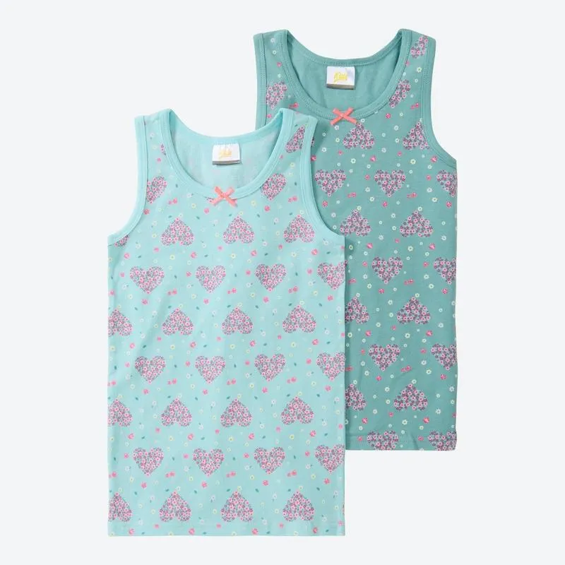 Kinder-Mädchen-Unterhemd mit Herz-Aufdruck, 2er-Pack