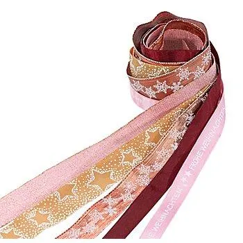 Bänderpaket "Weihnachten", rosa-kupfer, 15–25 mm, 5x 2 m