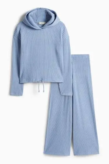 Set - hoodie and joggers - ribbed - 2 piece