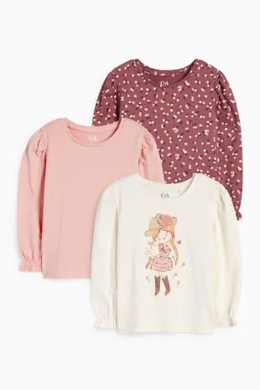 Multipack of 3 - girl and flowers - long sleeve top