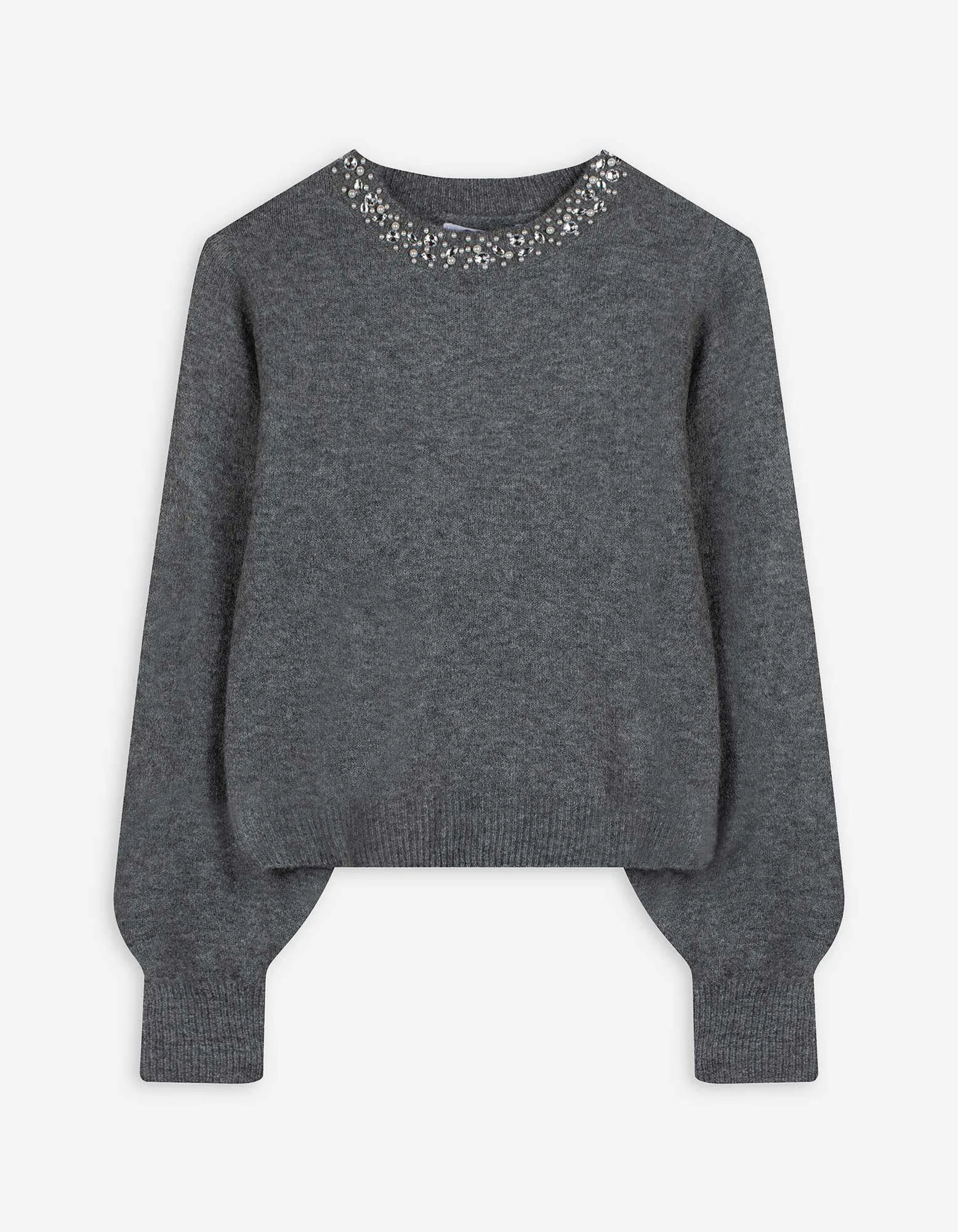 Strickpullover - Ziersteine - dunkelgrau