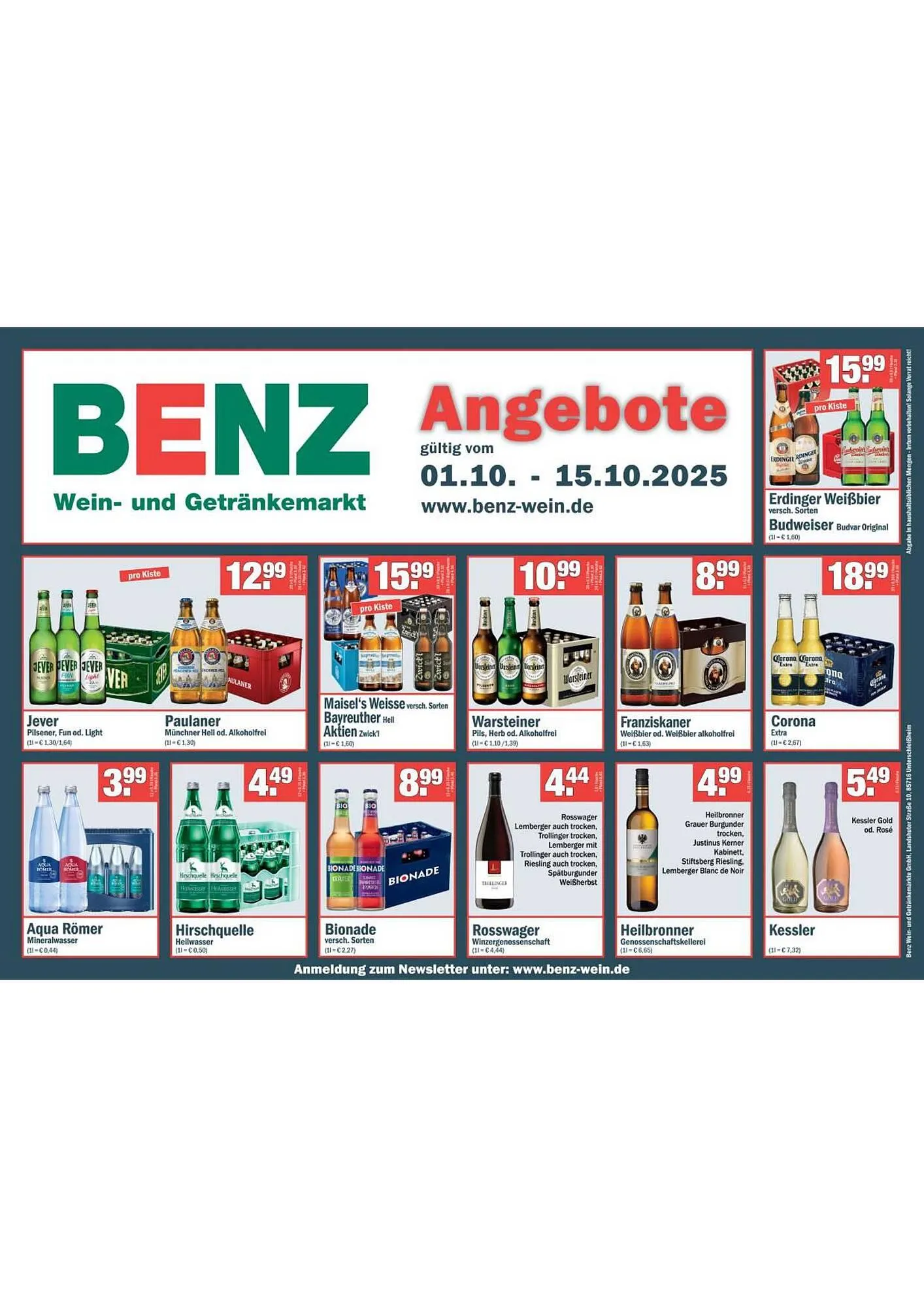 Benz Getränke Prospekt von 1. Oktober bis 15. Oktober 2025 - Prospekt seite 1