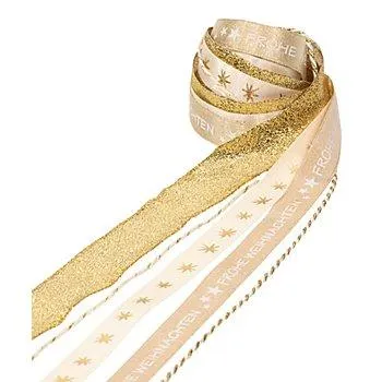 Bänderpaket "Weihnachten", creme-gold, 2–25 mm, 5x 2 m