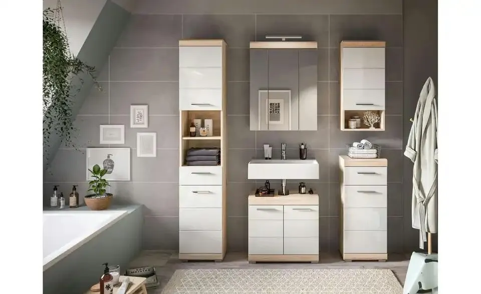 Waschbeckenunterschrank SCHLOONSEE, Breite 60cm, 2 Tür, 2 Fächer, mit Siphonausschnitt, MDF-Front in verschiedenen Farben erhältlich, Badmöbel, Badschrank, Kommode, Bad