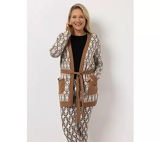 KILIAN KERNER SENSES Long-Cardigan Jacquard-Muster Bindegürtel figurumspielend