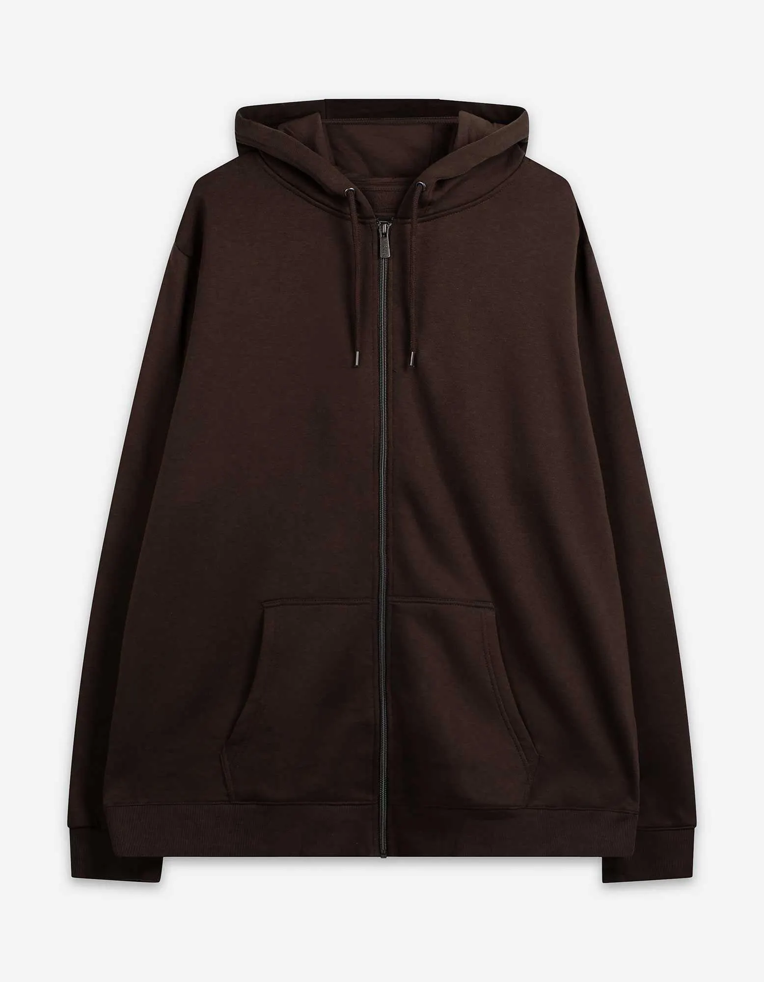 Propínací mikina - Kapuce se šňůrkou na stažení - tmave hneda