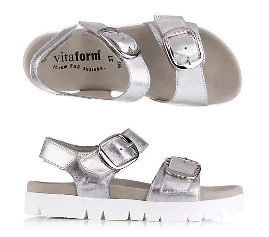 VITAFORM Damen- Sandalette Metallic Leder 2 große Schnallen Sohle Lara