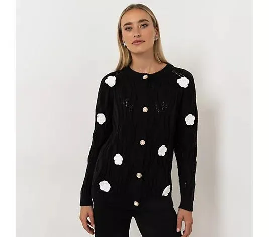 STEFFEN SCHRAUT Strickjacke aufgesetzte Rosen Schmuckknöpfe figurumspielend