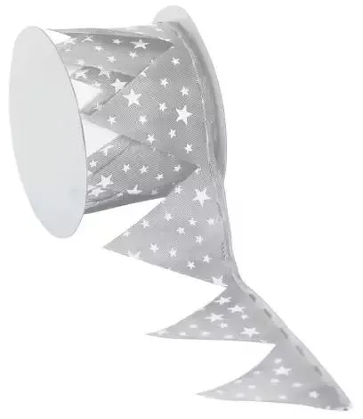 Stoffband Ziehstern "Sterne", grau-weiß, 5 cm, 2,5 m