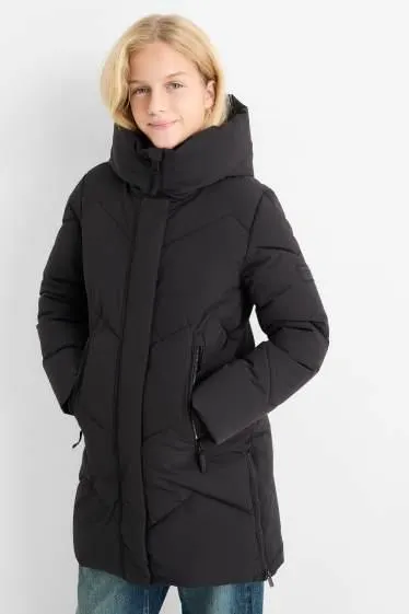 Quilted coat with hood - water-repellent