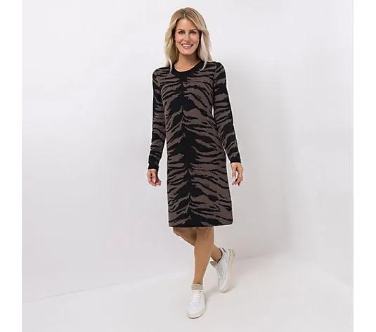 EVA LUTZ Strickkleid Rundhalsausschnit Jacquardstrick figurumspielend