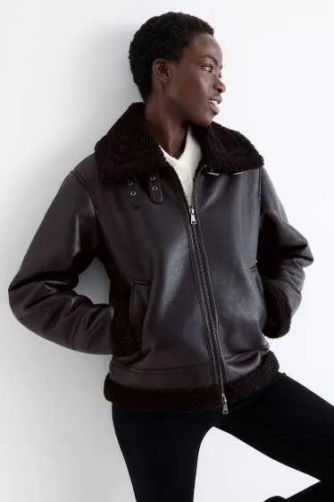 Faux shearling jacket - faux leather