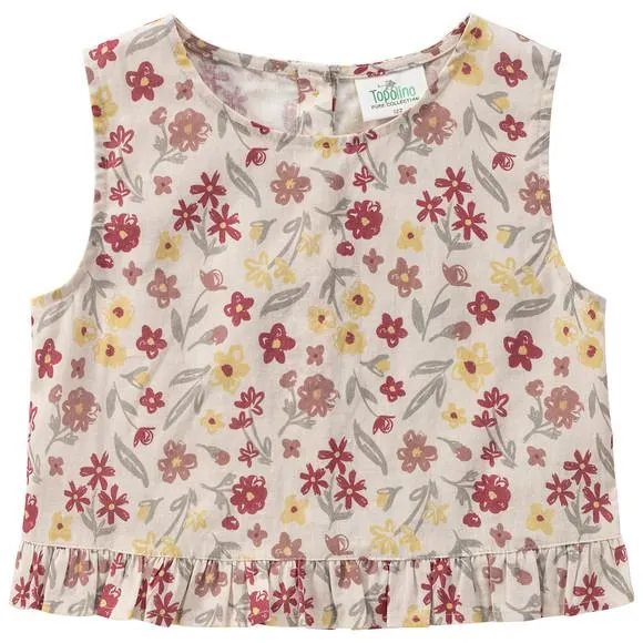 Mädchen Leinen-Top mit Blumen allover
