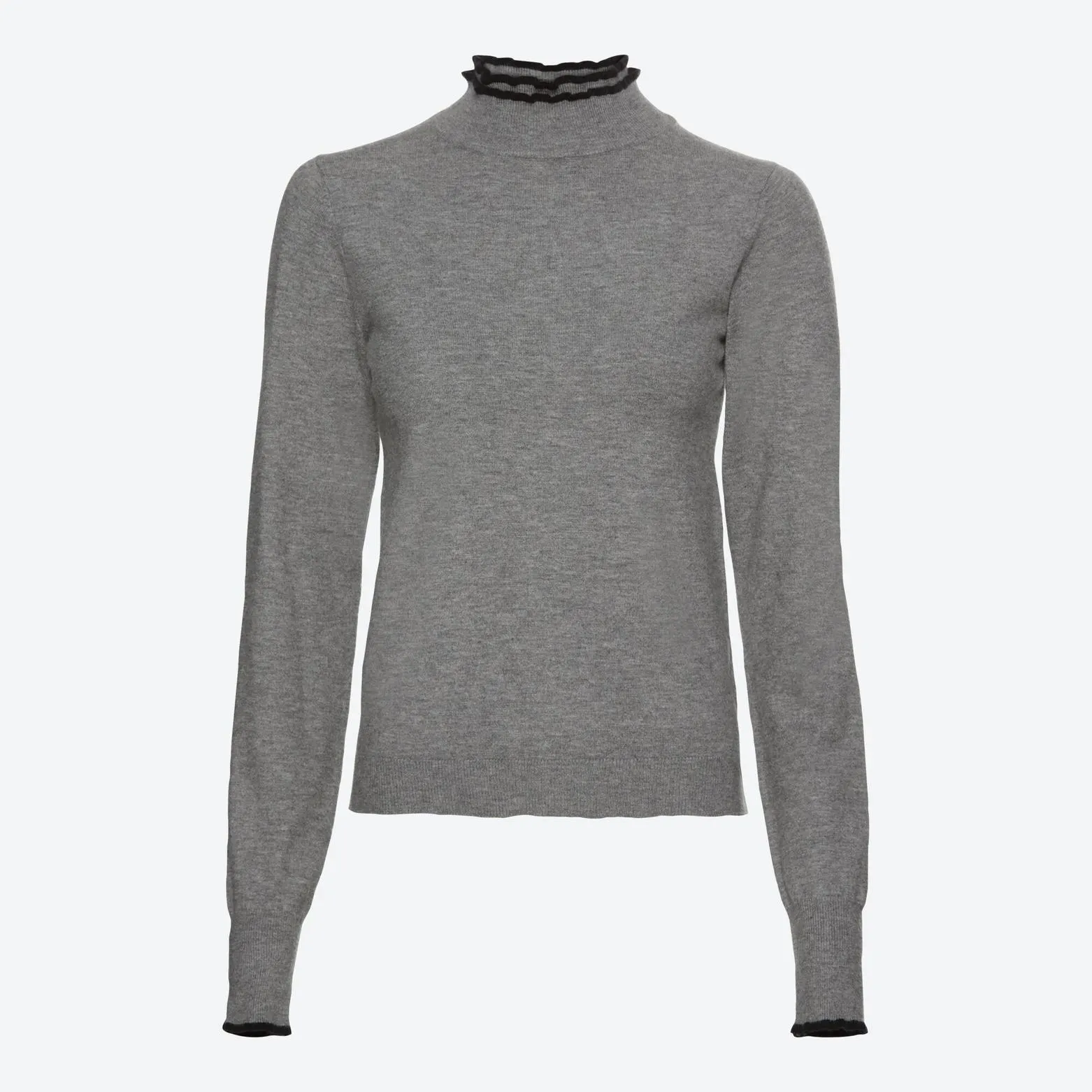 Damen-Feinstrickpullover mit Rüschen am Kragen