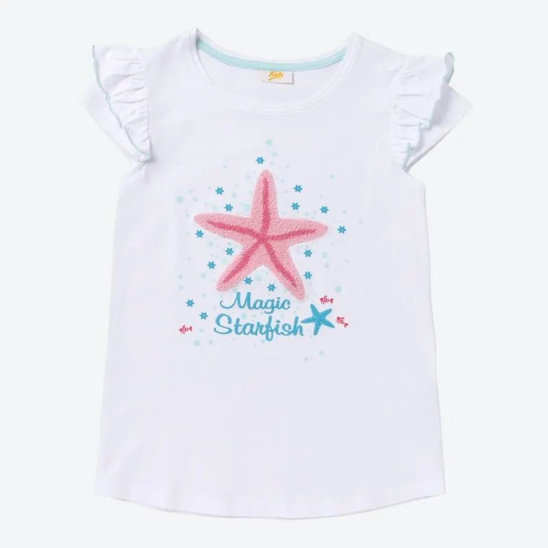 Kinder-Mädchen-T-Shirt mit Frottee-Stickerei