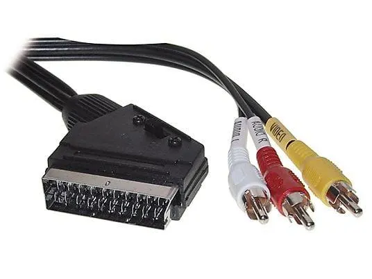 KABELBUDE Scart-Stecker mit Schalter/ 3 Cinchst. (Y/R/W) 2m Kabel & Leitungen