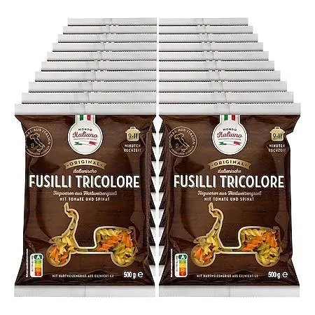 Mondo Italiano Fusilli Tricolore 500 g, 20er Pack