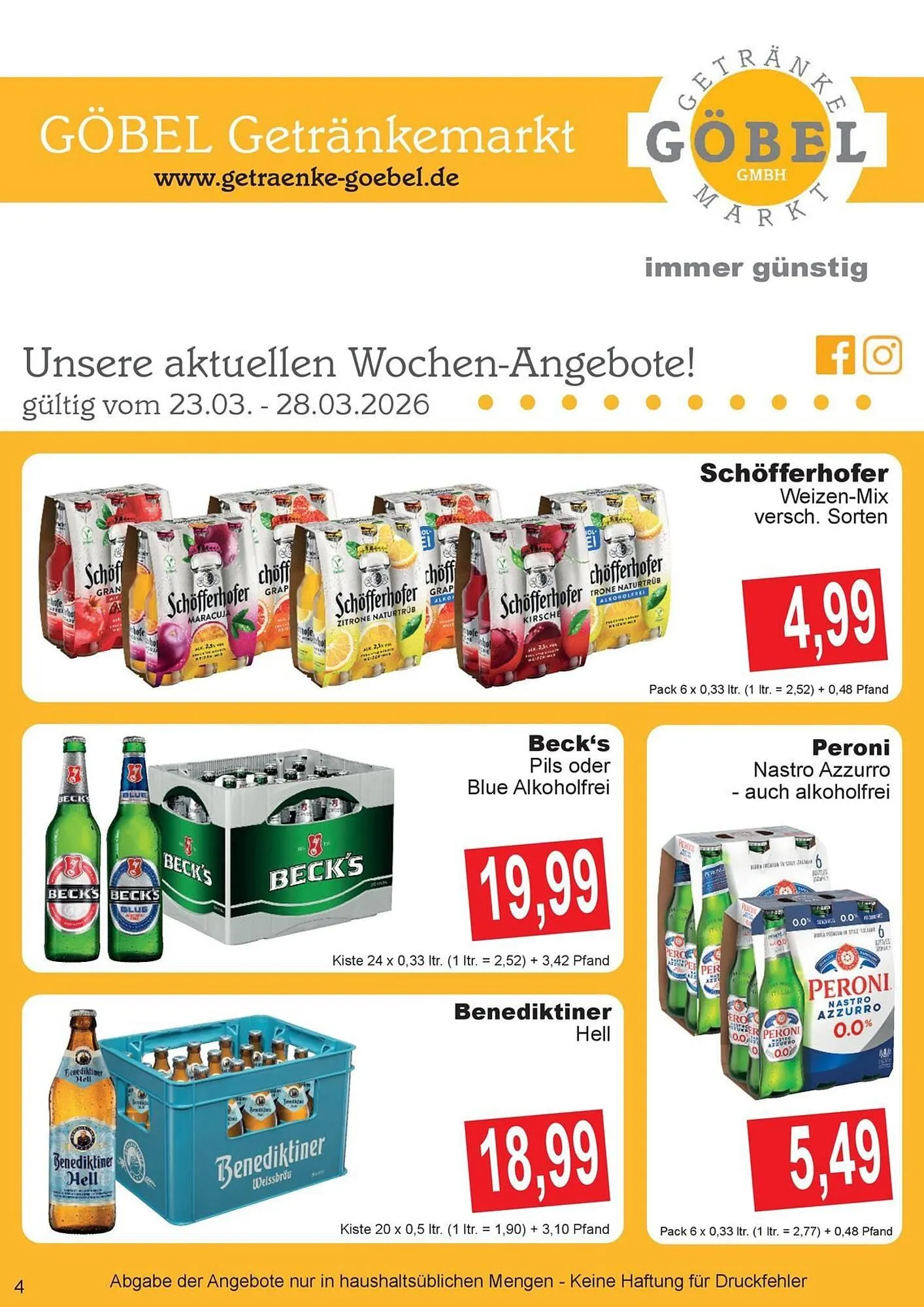 Getränke Göbel Prospekt von 23. März bis 28. März 2026 - Prospekt seite 1